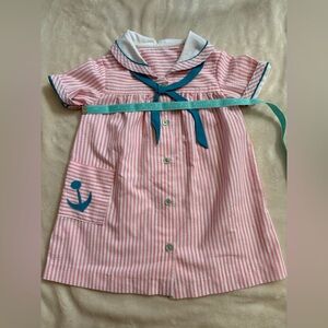 Vintage Pink Striped Nautical Dress with Anchor